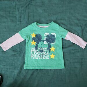 Disney Baby/Toddler Boys Green + Gray Long-Sleeve Mickey Shirt - Size 24 Months